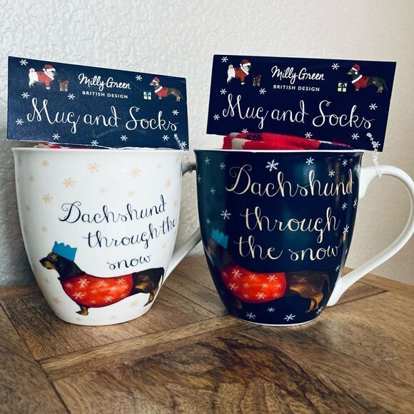 NWT 2-pc Christmas Dachshund Dog Mug & Socks Set - Picture 1 of 7
